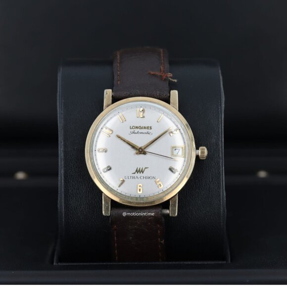 Longines Ultra Chron Automatic 33mm Silver Arabic Dial on Brown Leather Strap